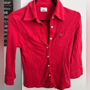 Vintage Lacoste Women's Vibrant Red Button Down Shirt